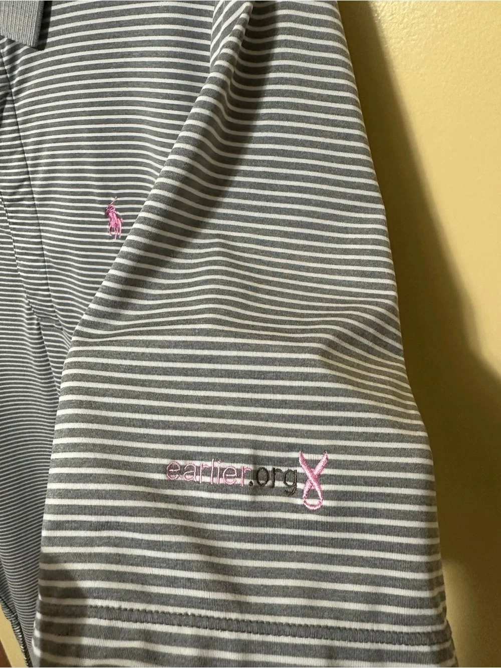 Ralph Lauren RLX Cancer Awareness Striped Performance Polo Striped Men XXL Gray